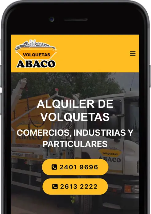 Vista de iPhone de la pagina principal de Volquetas Abaco